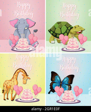 Cute animal on birthday card Stock Vector