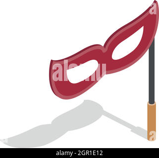 Red mask on a stick icon, isometric 3d style Stock Vector