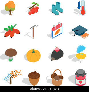 Autumn icons set, isometric 3d style Stock Vector