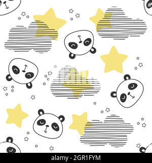 Sleepy panda bear seamless pattern Stock Vector