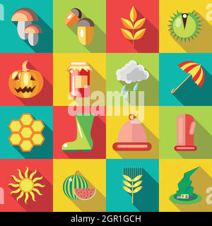 Autumn icons set, flat style Stock Vector