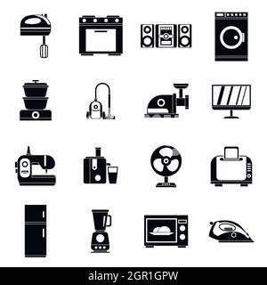Household appliances icons set, simple style Stock Vector