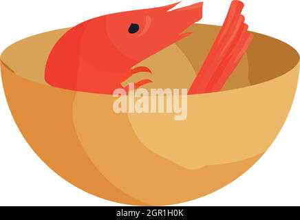 Cup with shrimp icon, cartoon style Stock Vector