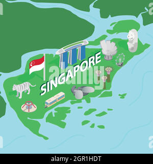 Singapore map, isometric 3d style Stock Vector