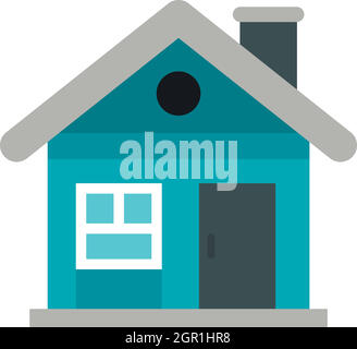 Small blue cottage icon, flat style Stock Vector