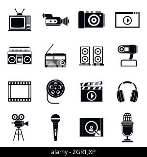 Audio and video icons set, simple style Stock Vector