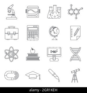 Education icons set, outline style Stock Vector