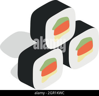 Korean food kimbap icon, isometric 3d style Stock Vector