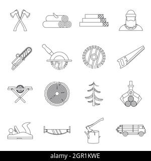 Timber industry icons set, outline style Stock Vector