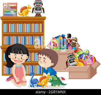 Scene with boy and girl playing toys Stock Vector