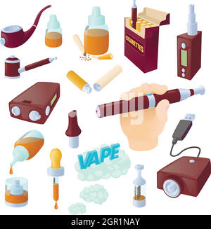 Electronic cigarettes icons set, cartoon style Stock Vector