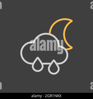 Raincloud with raindrops moon vector flat icon on dark background Stock Vector
