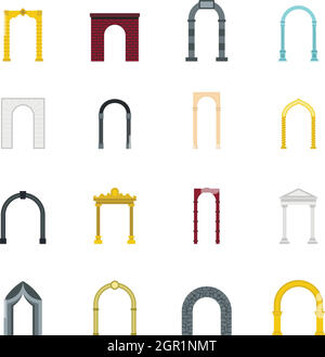 Arch icons set, flat style Stock Vector