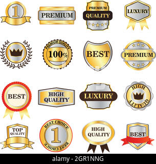 Luxury golden labels icons set, isometric 3d style Stock Vector