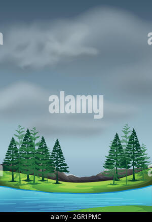Cloudy sky in nature landscape illustration Stock Vector Image & Art ...