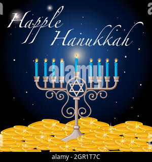 Happy Hanukkah card template with light and gold Stock Vector