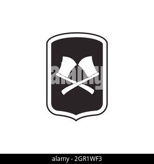 Shield with crossed axes icon, simple style Stock Vector