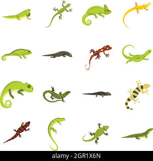Lizard icons set, flat style Stock Vector