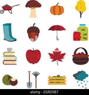 Autumn icons set, flat ctyle Stock Vector