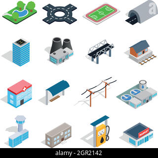 Infrastructure icons set, isometric 3d style Stock Vector