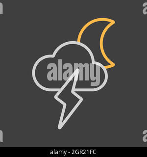 Moon cloud with lightning vector flat icon on dark background Stock Vector