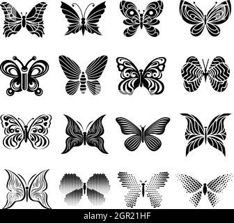 Butterfly icons set, simple style Stock Vector
