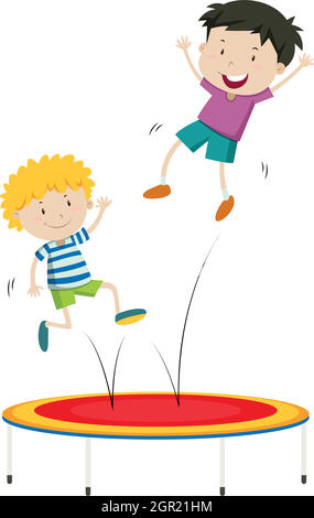 Boys jumping on trampoline Stock Vector