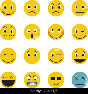 Emoticon icons set, flat style Stock Vector