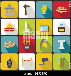 Museum icons set, in flat style Stock Vector