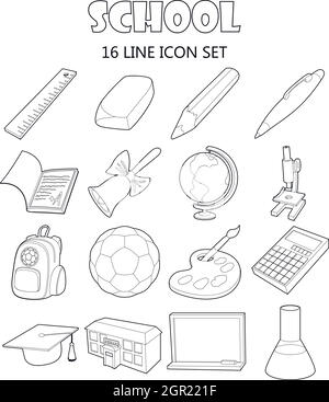 School icons set, outline style Stock Vector