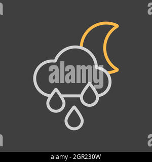 Raincloud with raindrops moon vector flat icon on dark background Stock Vector