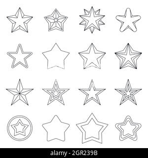 Star icons set, outline ctyle Stock Vector