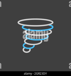 Tornado vector flat icon on dark background. Whirlwind storm sign Stock Vector