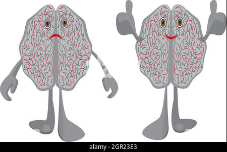 Brain affected with a stress and healthy optimistic brain Stock Vector