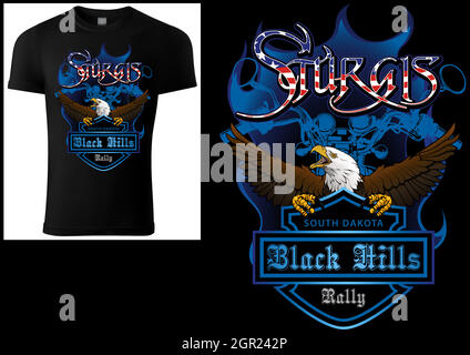 T-shirt Design Sturgis with Bald Eagle Stock Vector