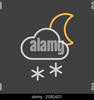 Cloud with snow moon vector icon on dark background. Weather sign Stock Vector
