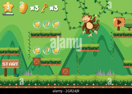 A monkey jumping game template Stock Vector