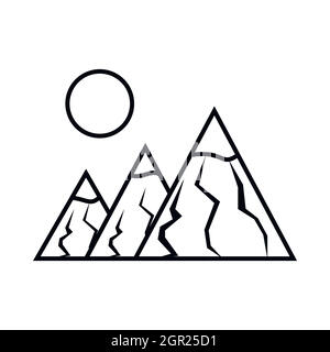 Mountains with sun icon, outline style Stock Vector