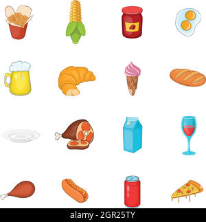 Food icons set in cartoon style Stock Vector