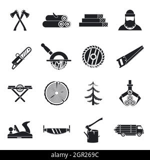 Timber industry icons set, simple style Stock Vector