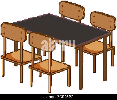 A desk with four chairs isolated on white background Stock Vector