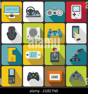 Video game icons set , flat style Stock Vector