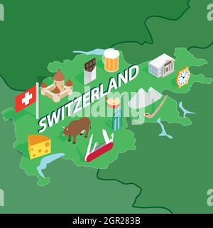 Switzerland map, isometric 3d style Stock Vector