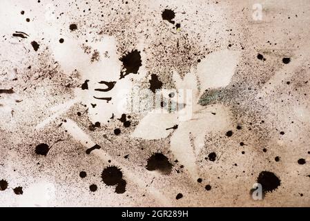 Abstract background with leaf imprint, different shapes of stains and smudges. Stock Photo