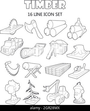 Timber industry icons set, outline ctyle Stock Vector