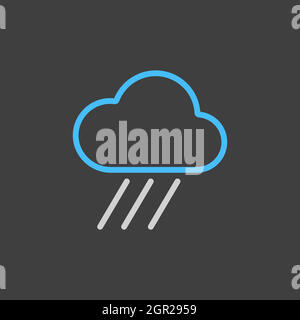 Raincloud vector isolated flat icon on dark background. Weather sign Stock Vector