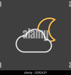 Moon and clouds vector icon on dark background. Weather sign Stock Vector