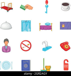 Hotel icons set in cartoon style Stock Vector