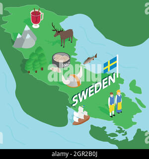 Sweden map, isometric 3d style Stock Vector