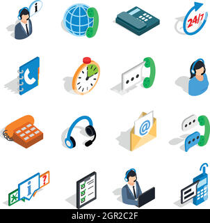 Call center icons set, isometric 3d style Stock Vector